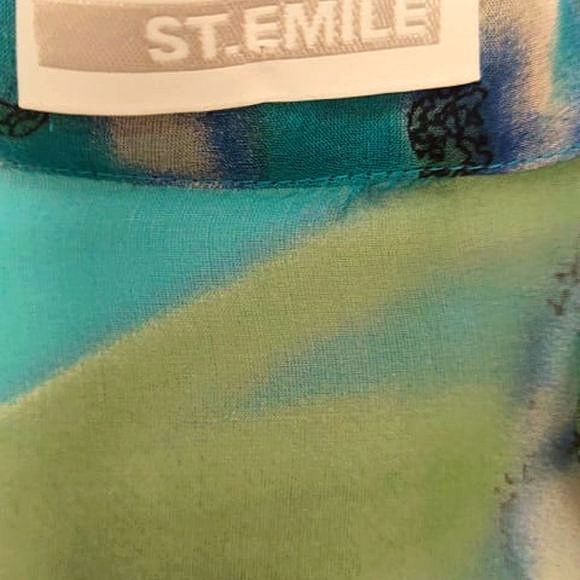 Ocean Wash Blue Green Silk Batik Fabric Top - Picture 12 of 16